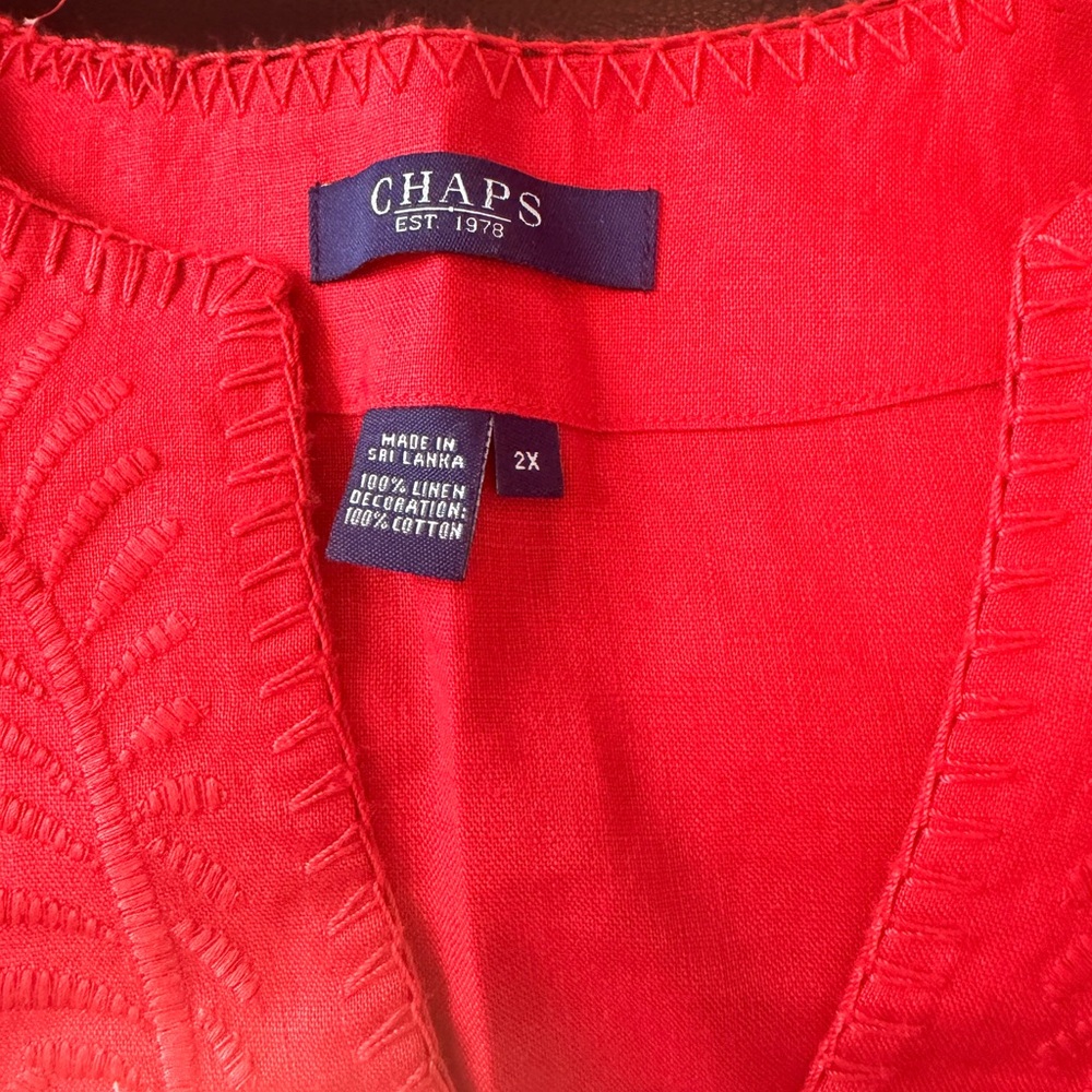 Chaps Red Tunic Top 💯 Linen - Picture 4 of 4